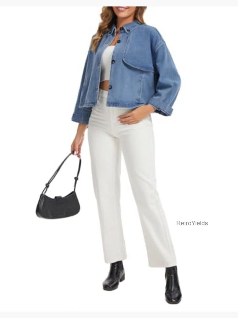 Vintage Denim Jacket - Button Down Long Sleeve Trench Coat with Pockets - Picture 6 of 7